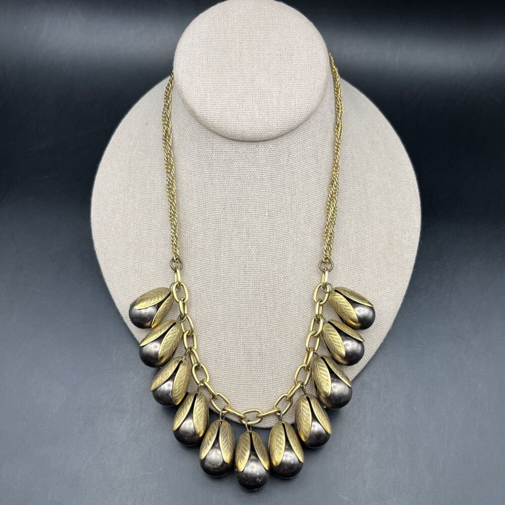 Lenora Dame Tulip Bib Cluster Necklace Bauble Blue Faux Pearl Bold Cha Cha